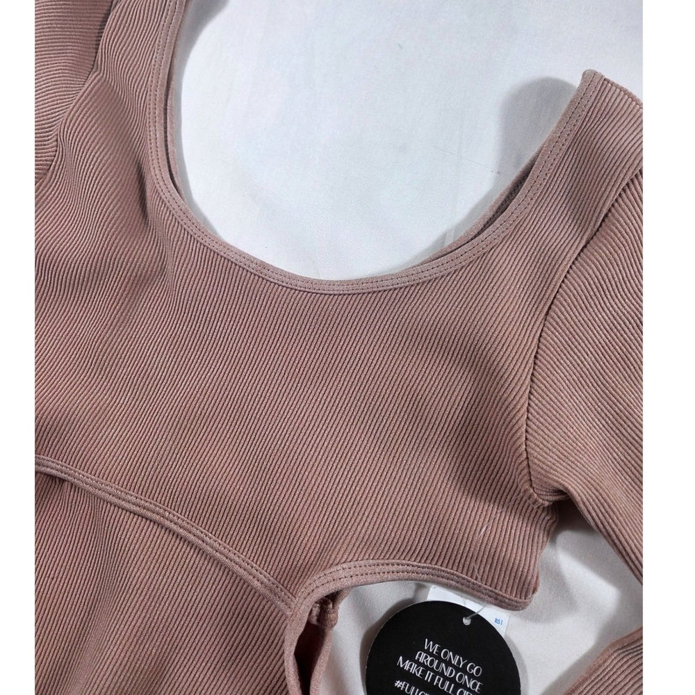 Full Circle Trends Fct Basics Ribbed Cut Out Bodysuit Mauve Brown Medium